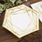 25 White 9" Hexagon Paper Salad Dinner Plates Gold Trim Tableware